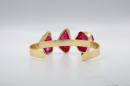 Raw Pink Agate Three Stone Gold Ring