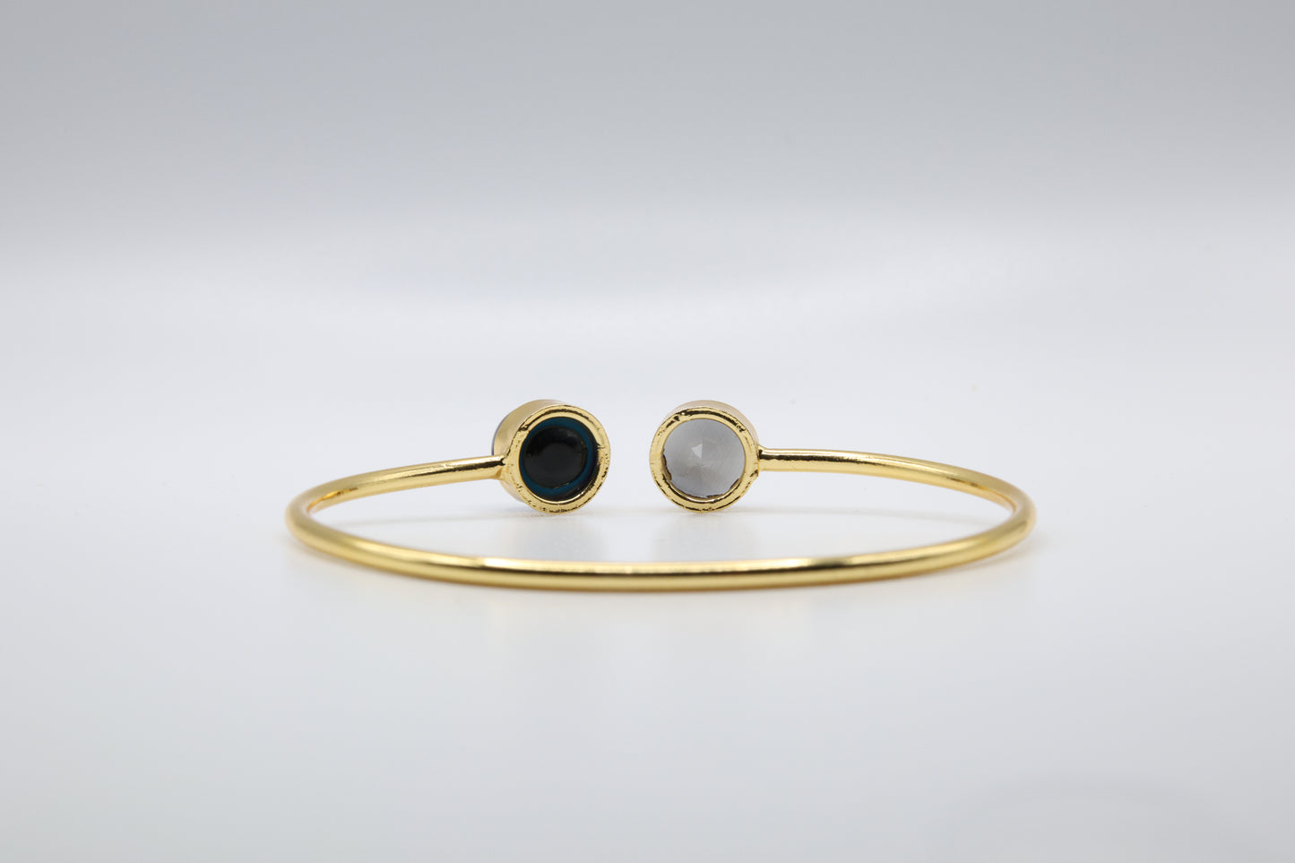 Evil Eye and Cat's Eye Gold Open Cuff Bracelet