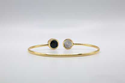 Evil Eye and Cat's Eye Gold Open Cuff Bracelet