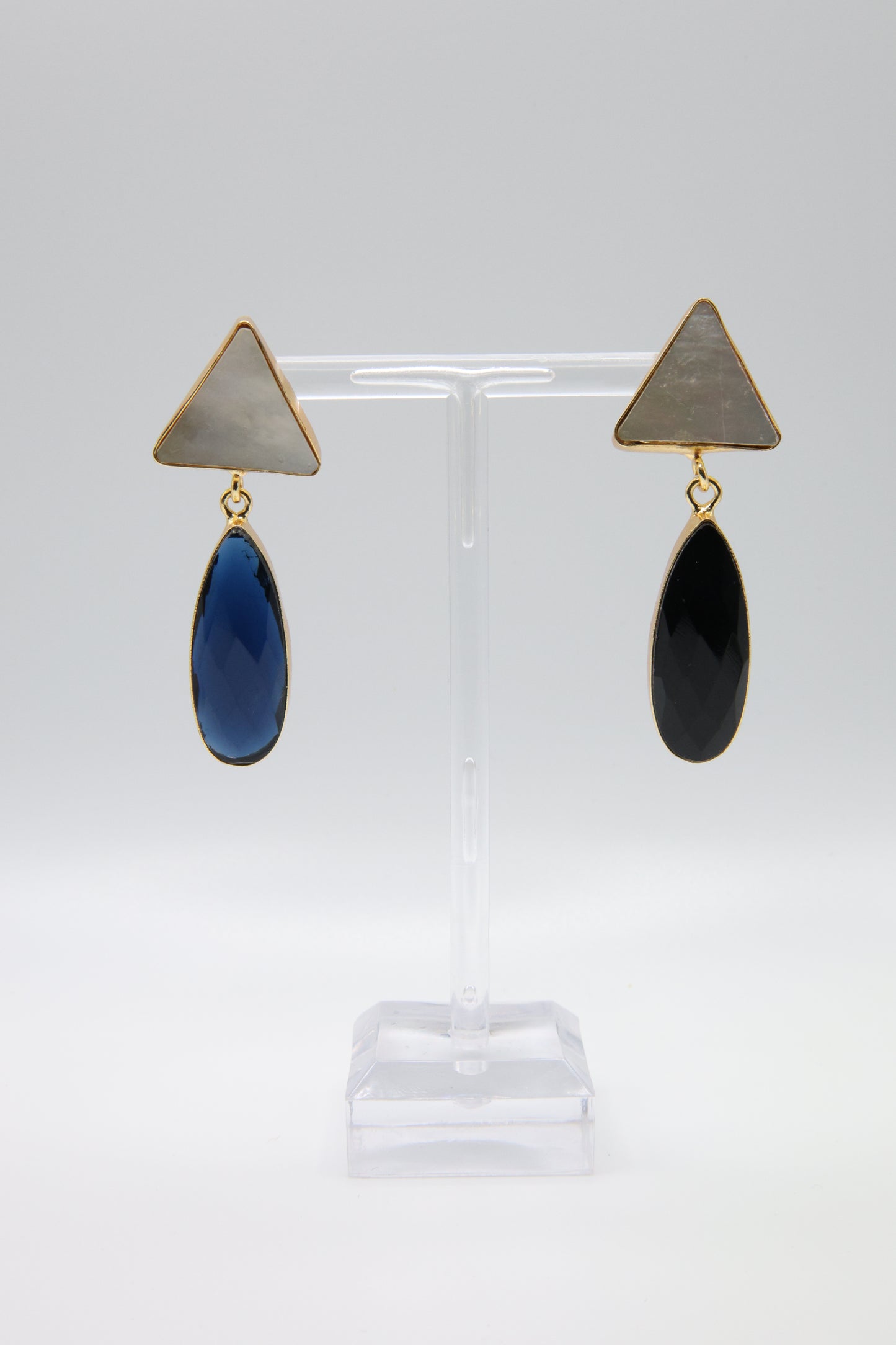 Black Onyx Pearl Triangle Drop Earrings
