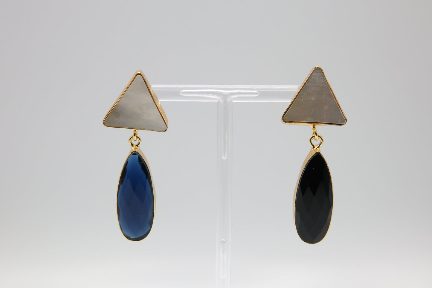Black Onyx Pearl Triangle Drop Earrings
