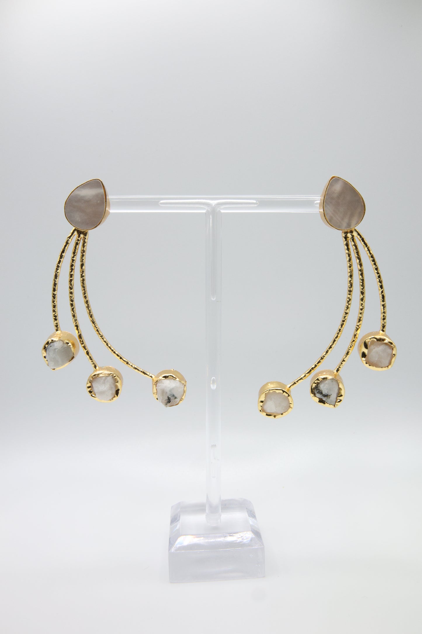 White Sugar Druzy Triple Bar Dangle Earrings