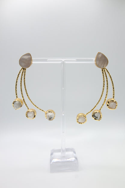 White Sugar Druzy Triple Bar Dangle Earrings