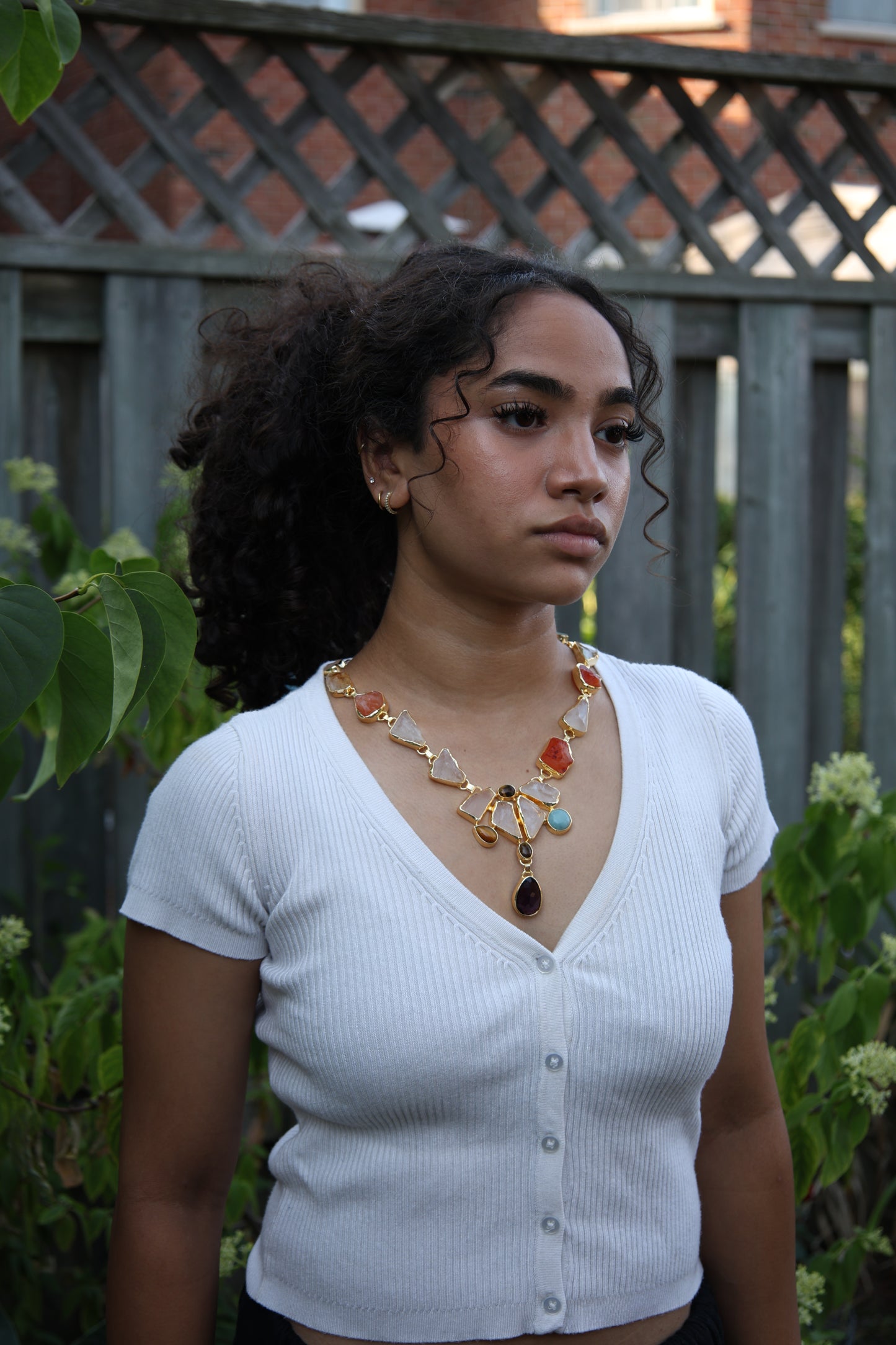 Raw Agate Multi Stone Statement Necklace