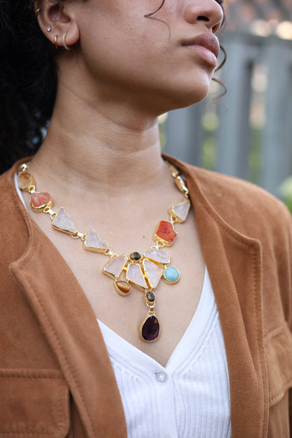 Raw Agate Multi Stone Statement Necklace