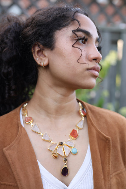 Raw Agate Multi Stone Statement Necklace