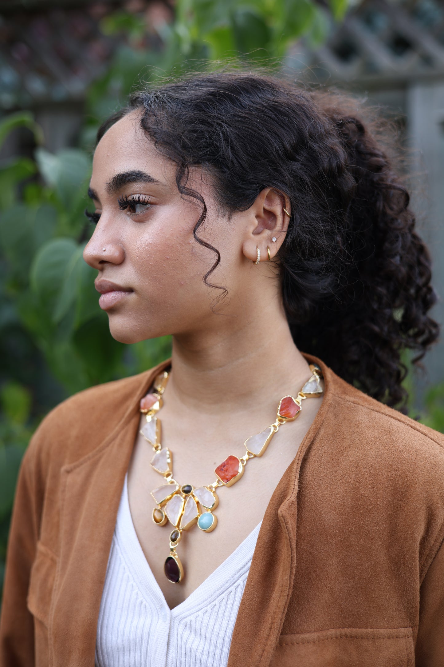 Raw Agate Multi Stone Statement Necklace