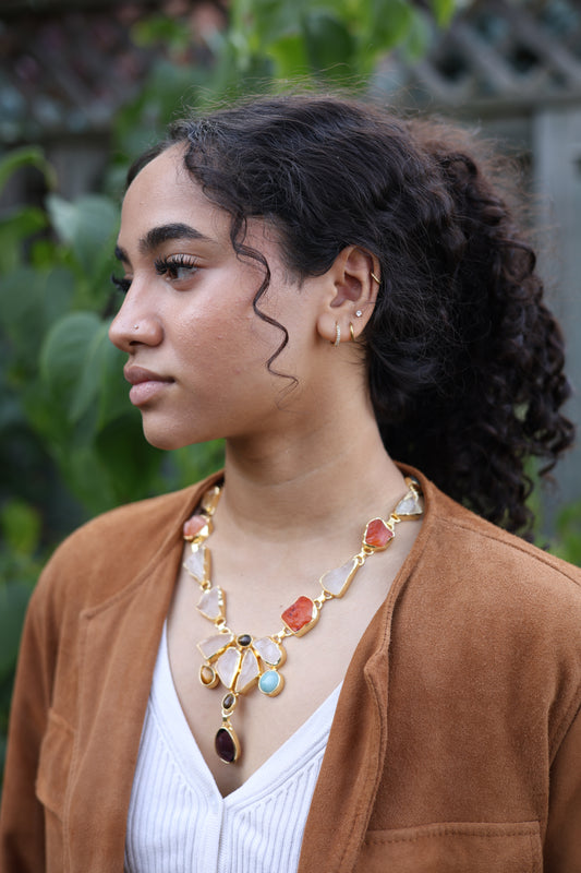 Raw Agate Multi Stone Statement Necklace
