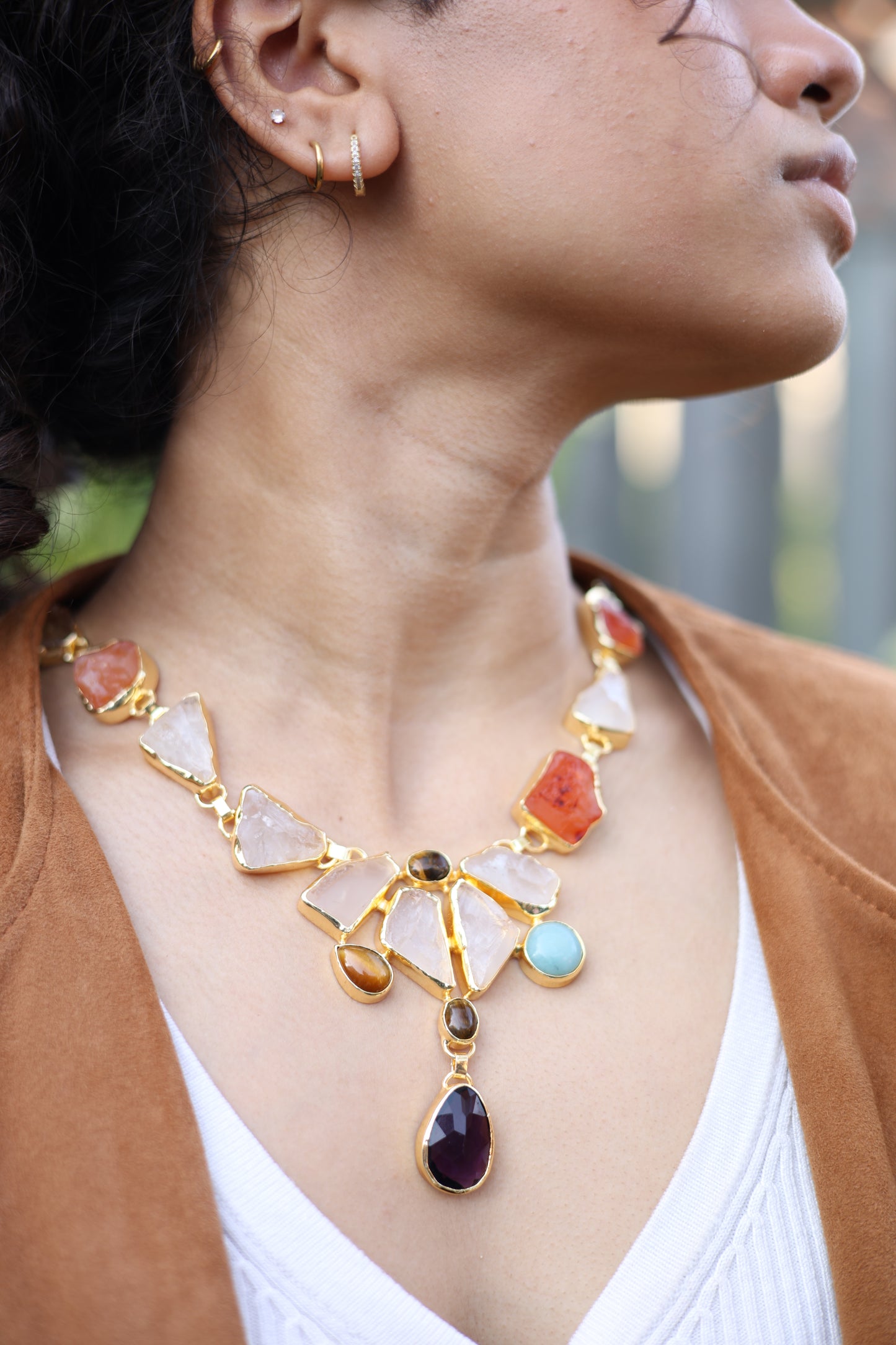 Raw Agate Multi Stone Statement Necklace