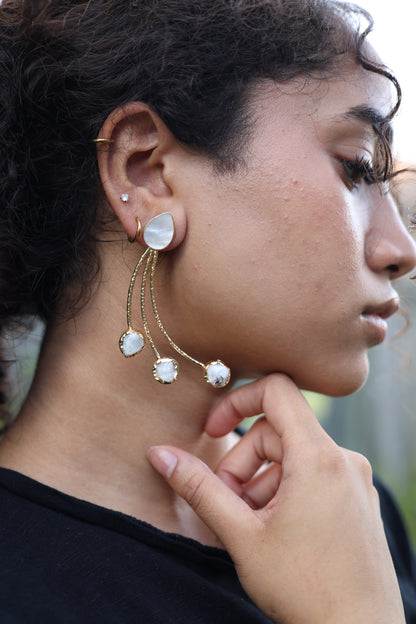 White Sugar Druzy Triple Bar Dangle Earrings