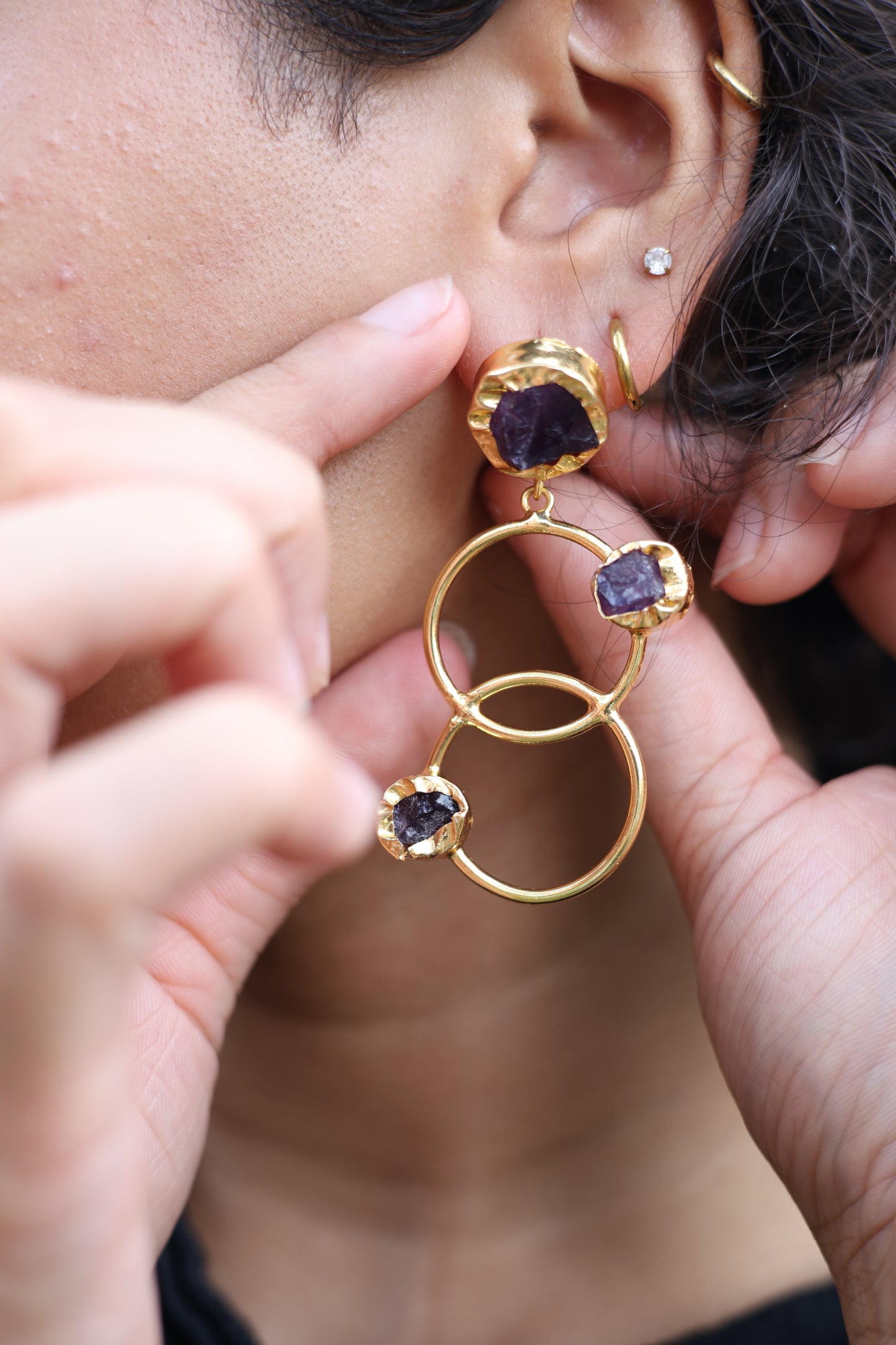 Violet Gemstone Link Earrings