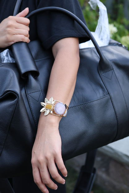 Rose Quartz Floral Statement Cuff
