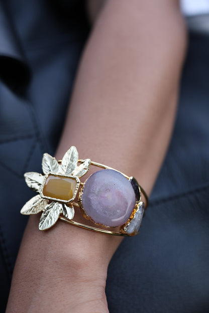 Rose Quartz Floral Statement Cuff