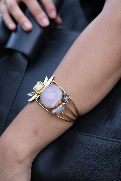 Rose Quartz Floral Statement Cuff
