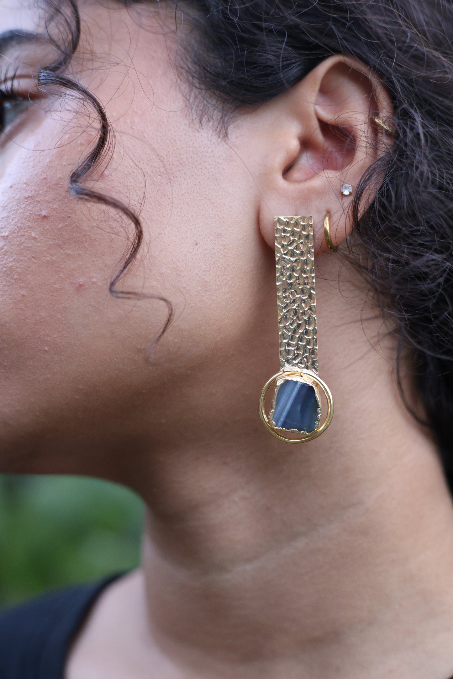 Hammered Bar & Agate Drop Earrings