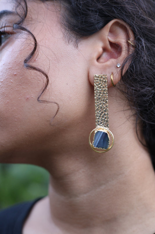 Hammered Bar & Agate Drop Earrings