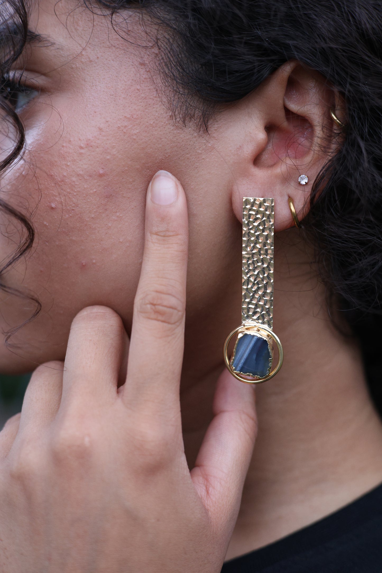 Hammered Bar & Agate Drop Earrings