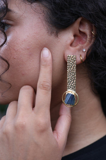 Hammered Bar & Agate Drop Earrings