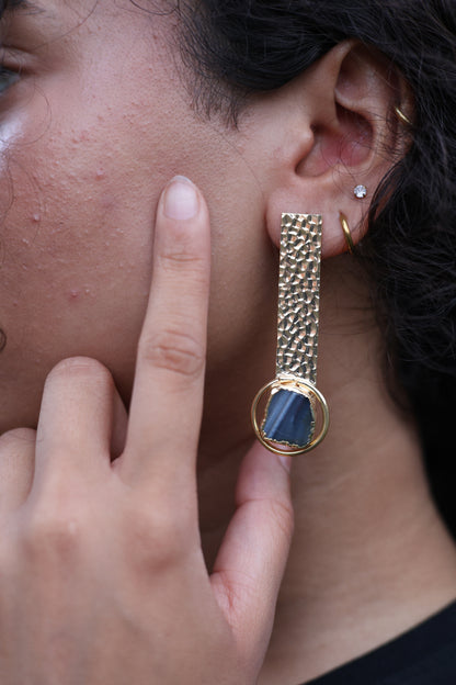 Hammered Bar & Agate Drop Earrings