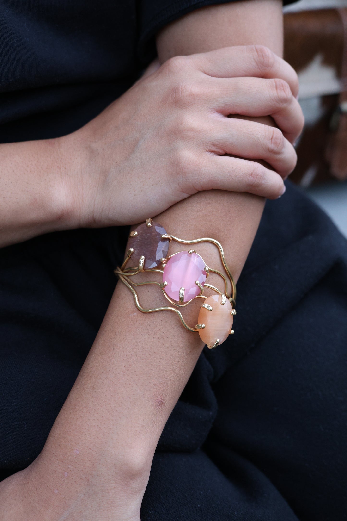 Golden Wave Triple Cat's Eye Bracelet