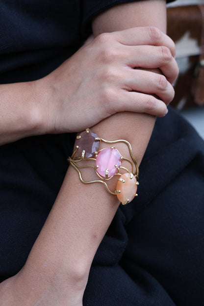 Golden Wave Triple Cat's Eye Bracelet