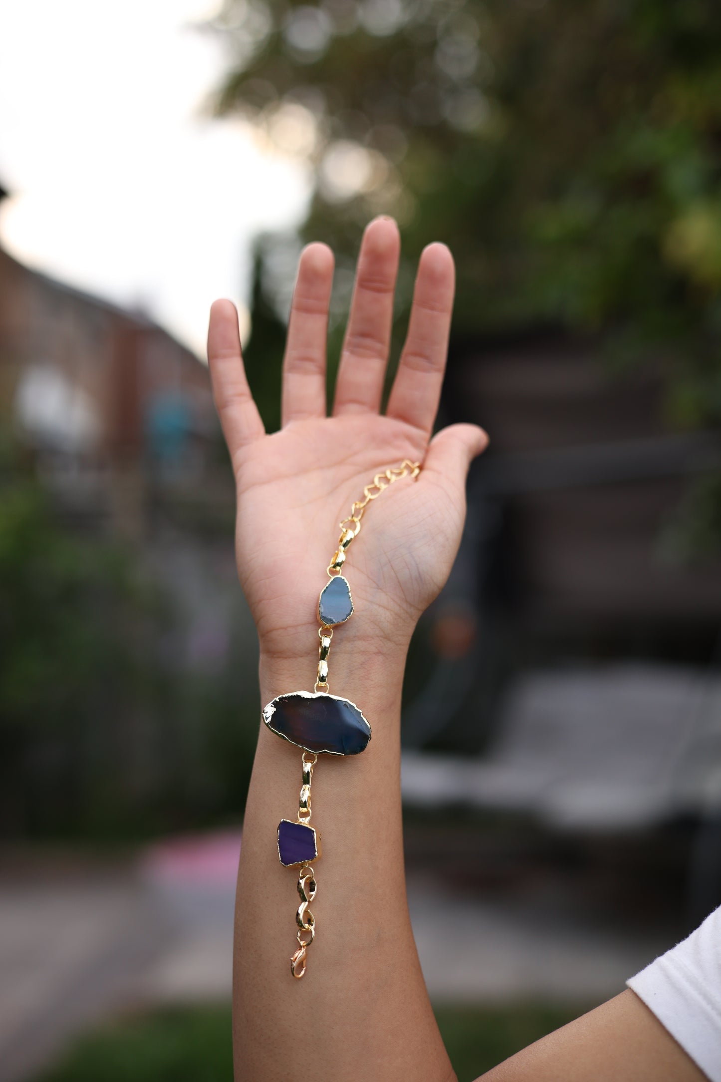 Gold-Plated Tri-Agate Statement Bracelet
