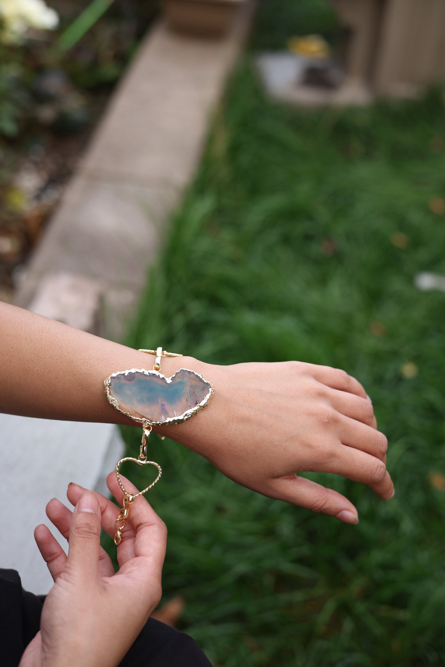 Gold Bar & Agate Slice Bracelet