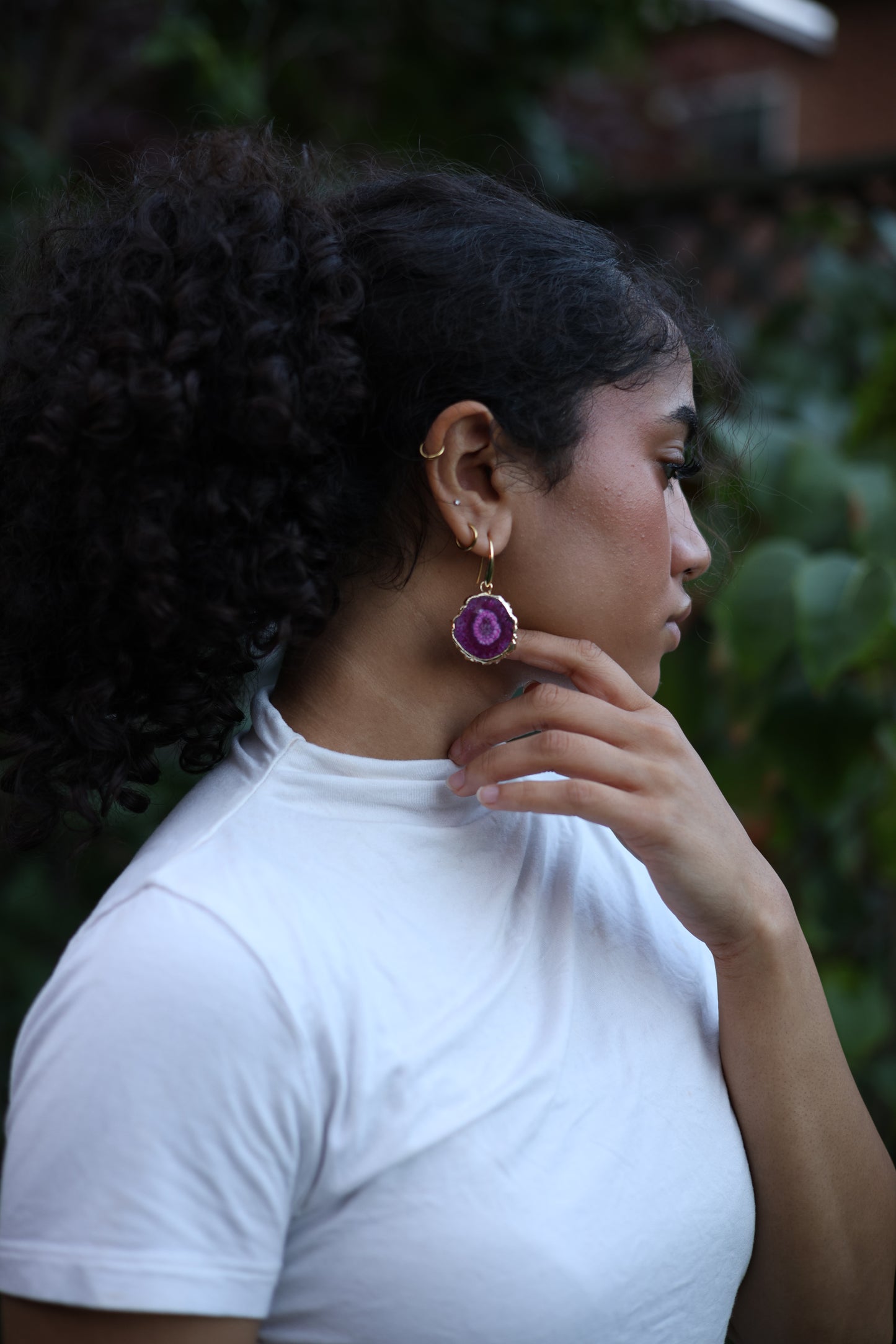 Fuchsia Agate Gold Earrings