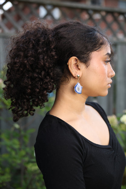 Sapphire Geode Gold Earrings