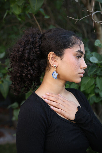 Sapphire Geode Gold Earrings