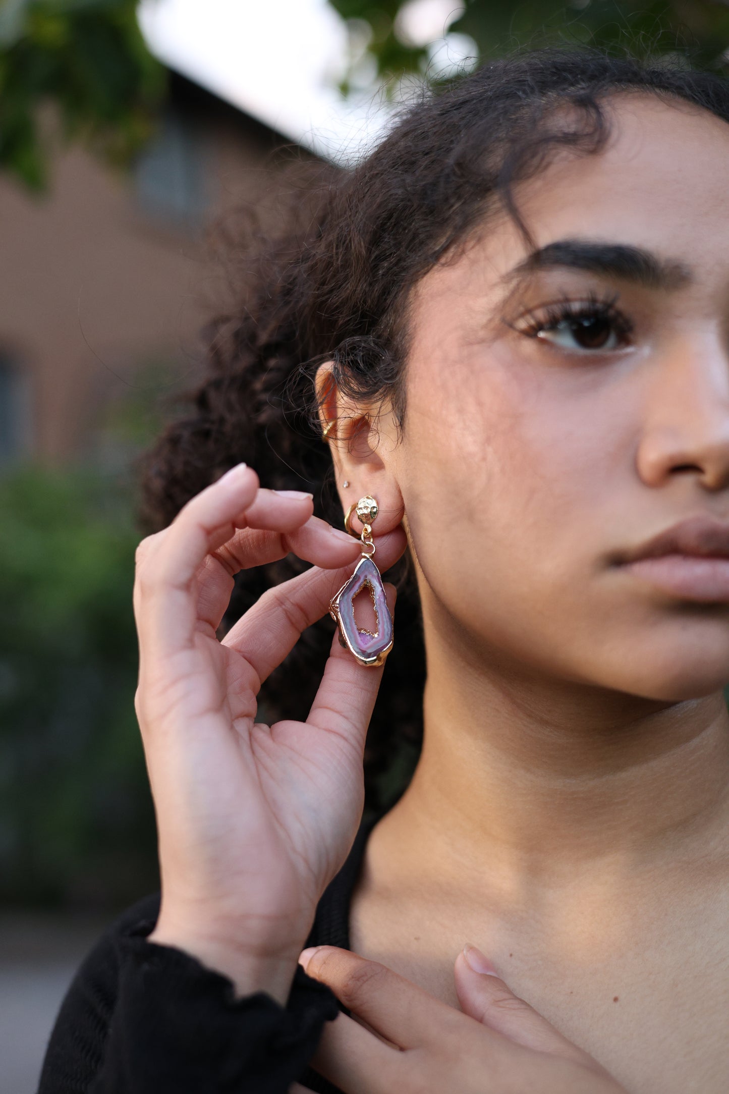 Purple Agate Geode Dangles