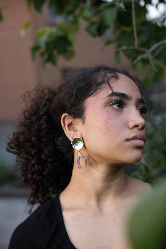 Gold Disc Agate Geode Earrings