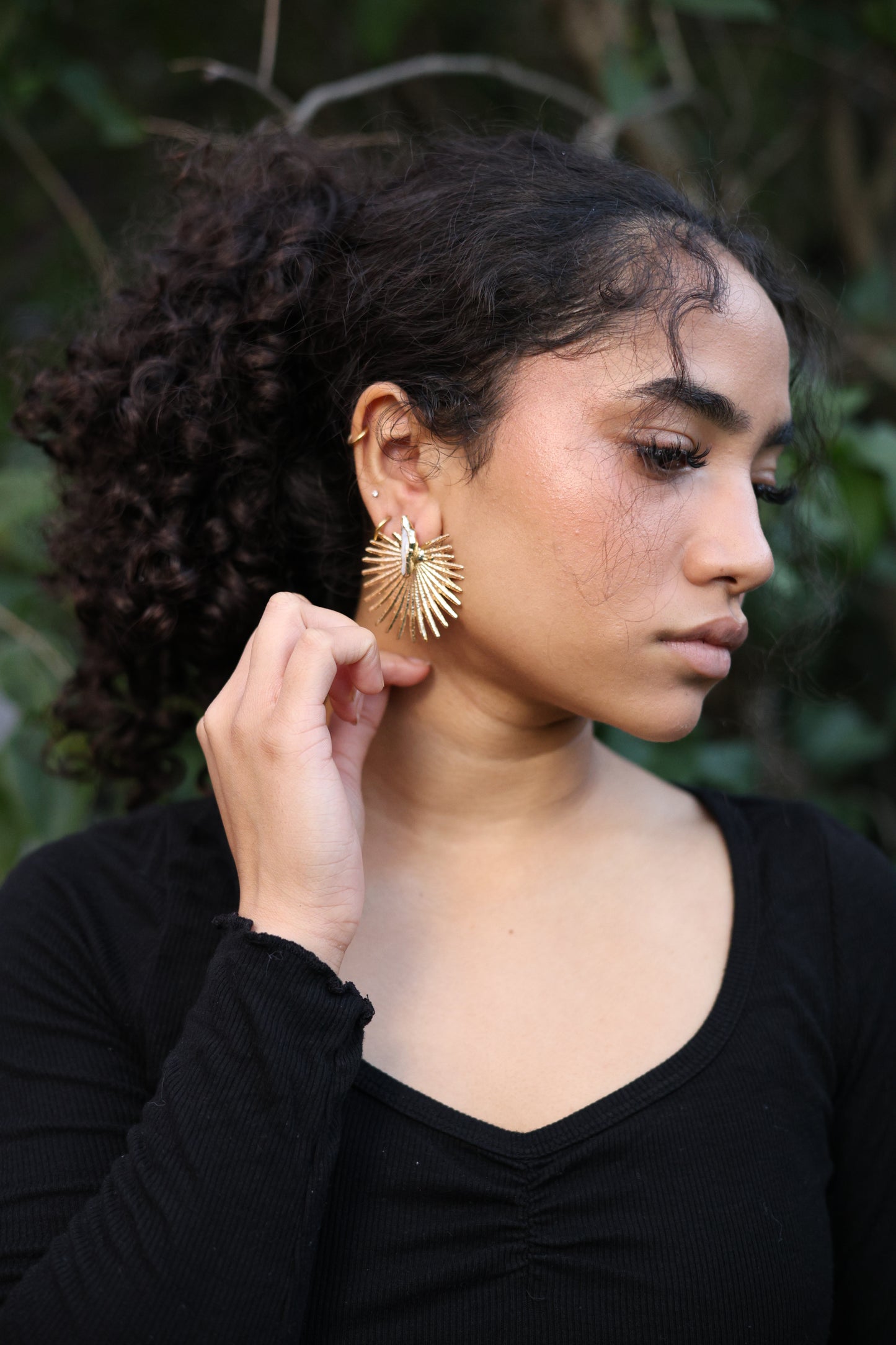 Gold Sunburst Pearl Earrings