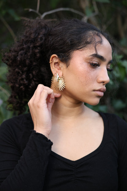 Gold Sunburst Pearl Earrings