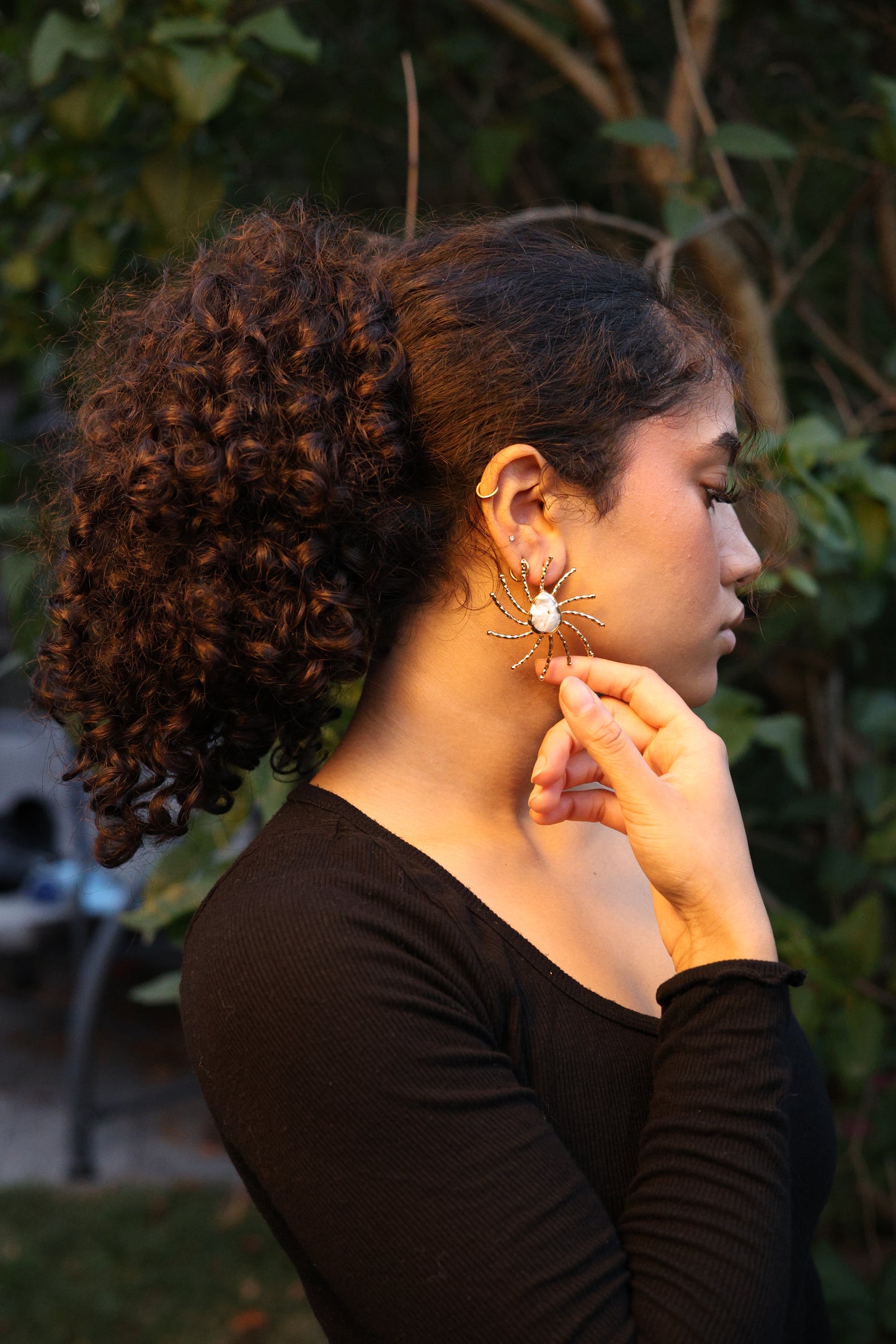 Gold Spider Shaped Baroque Pearl Earrings