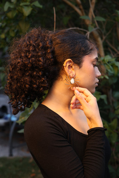 Gold Spider Shaped Baroque Pearl Earrings