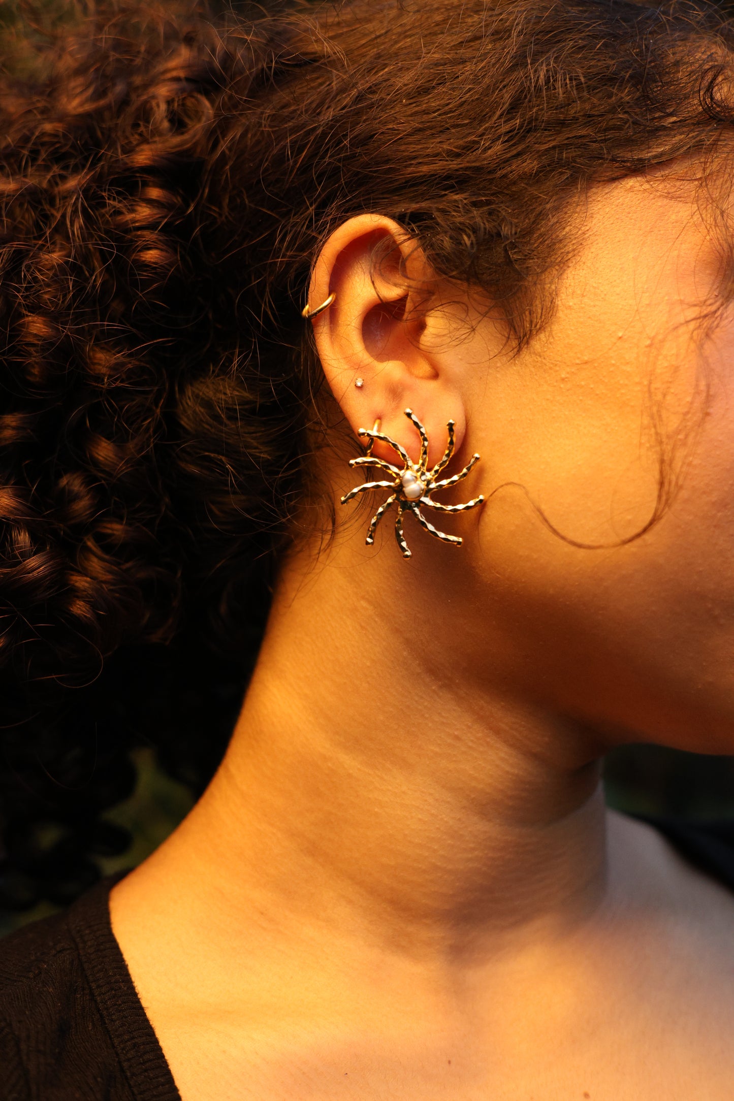 Golden Spider Web Pearl Earrings