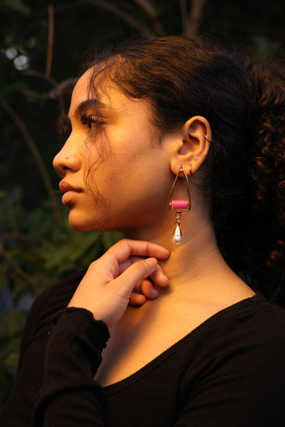 Pink Quartz and Pearl Drop Earrings