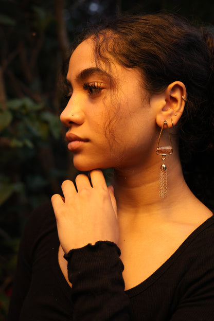 Amethyst Quartz and Gold Chain Tassel Earrings