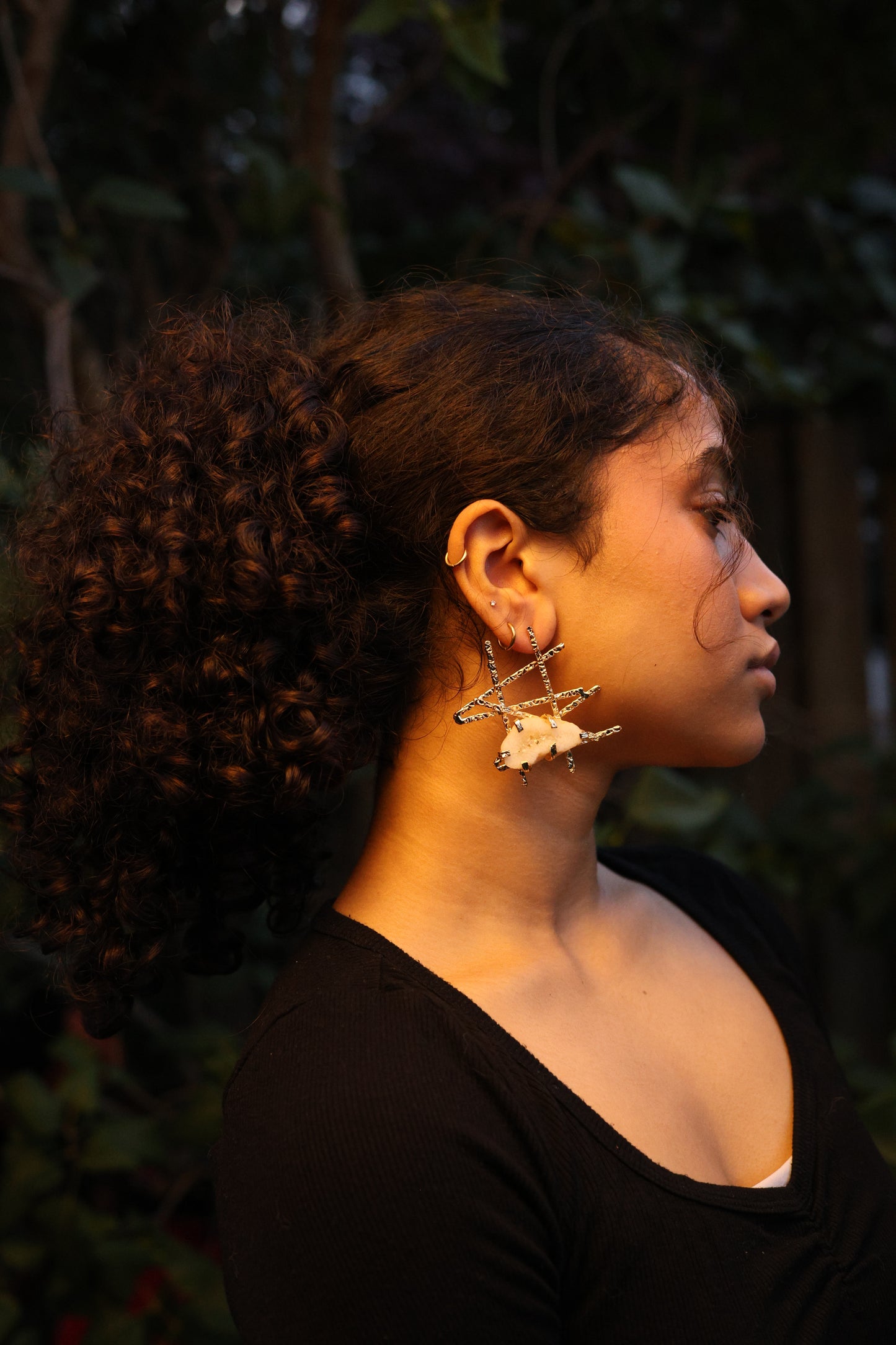 Gold Geometric Solar Agate Earrings