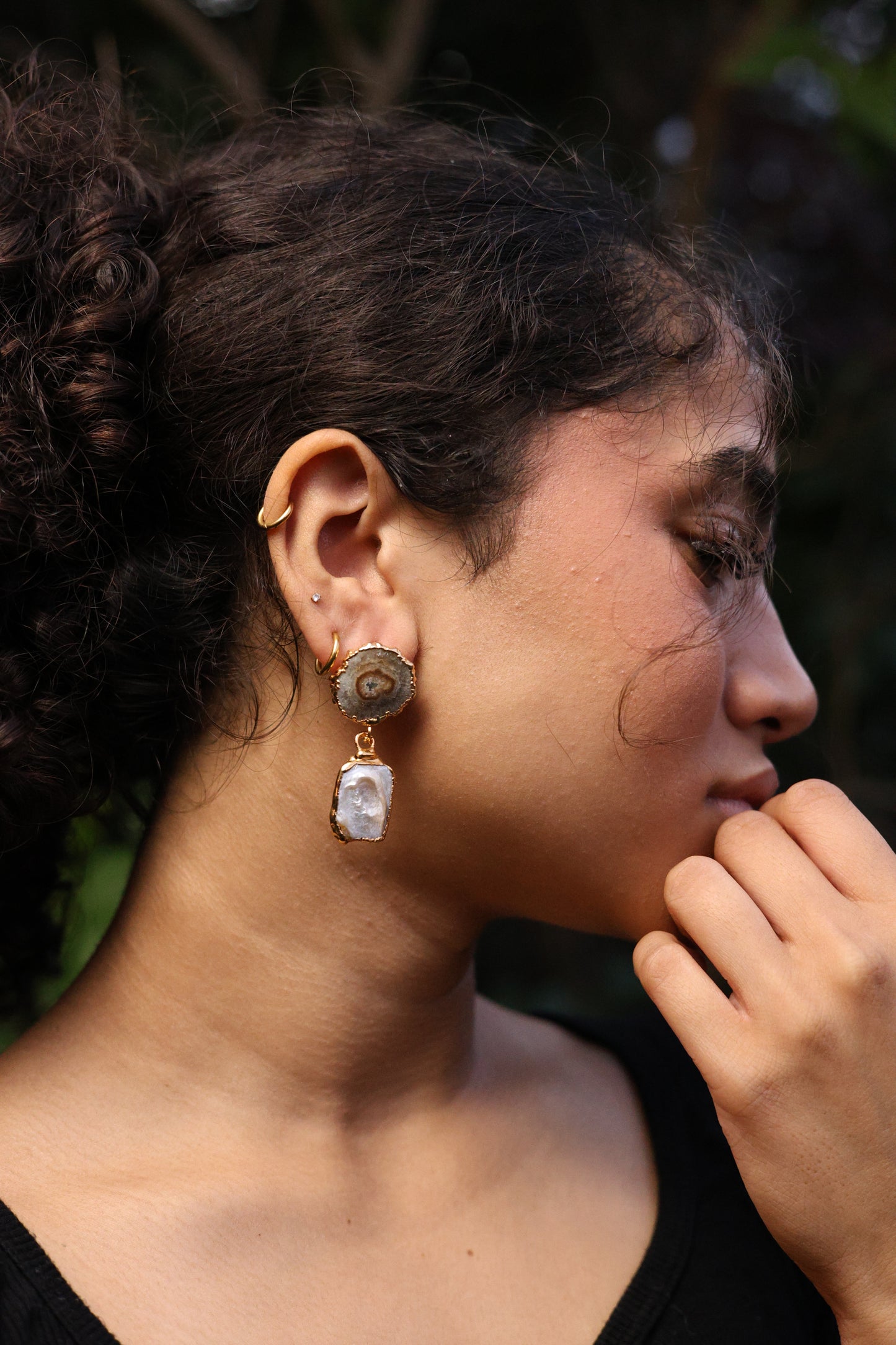 Mother of Pearl & Agate Duo Earrings