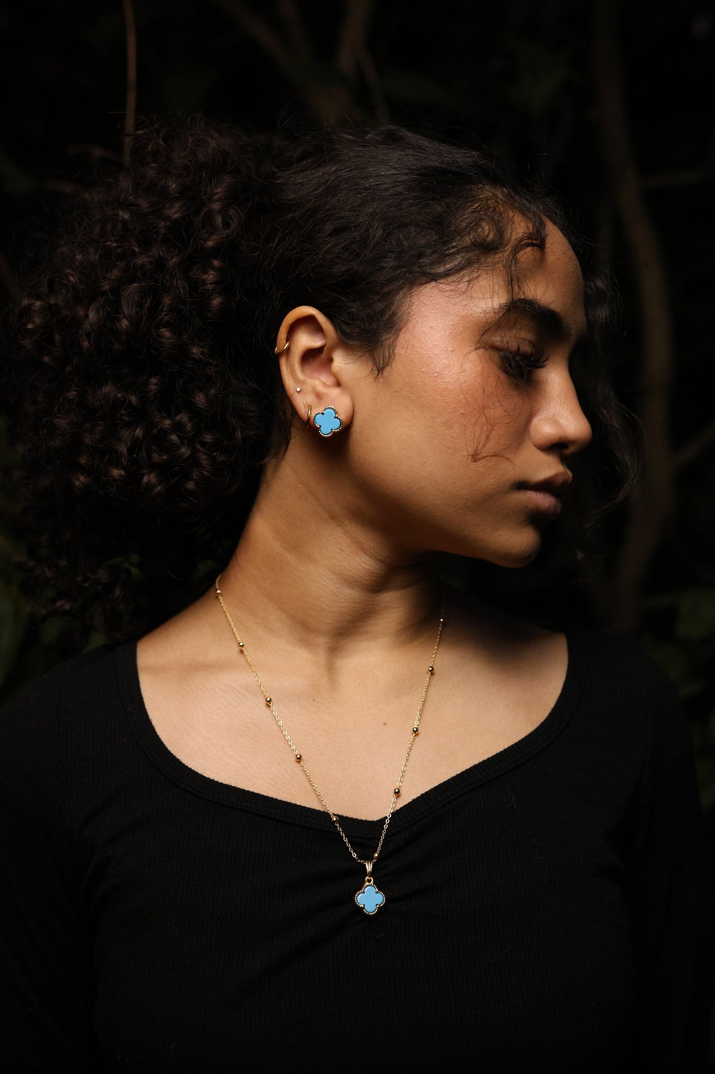 Blue Clover Agate Necklace & Earrings