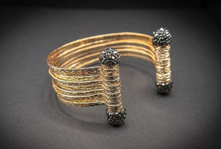 Bracelet and ring Textured Gold Cuff Bracelet