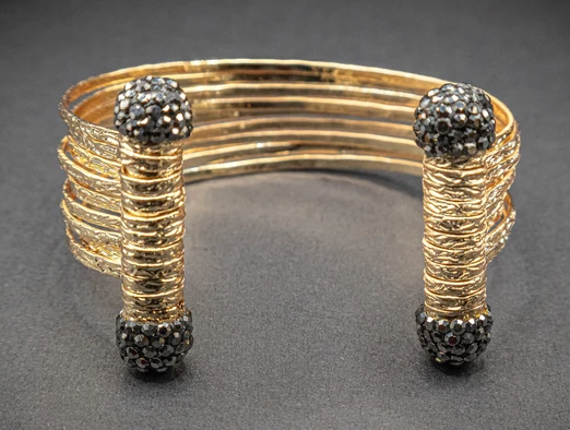 Bracelet and ring Textured Gold Cuff Bracelet