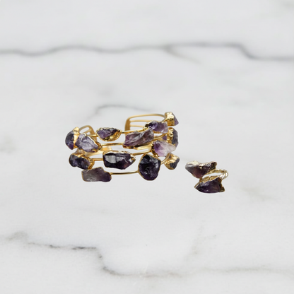 Handmade Raw Amethyst Bracelet and Amethyst Ring