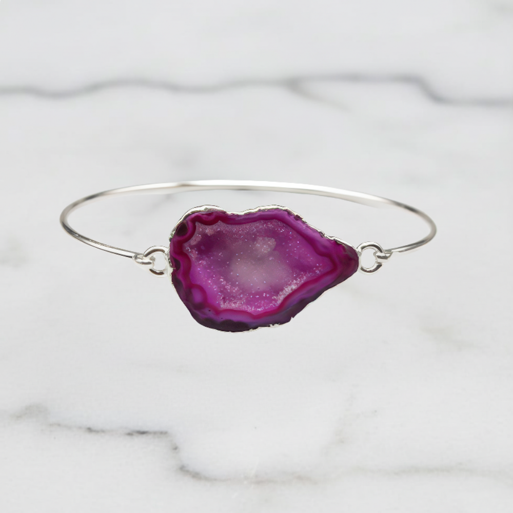 Silver Geode pink Agate Bracelet
