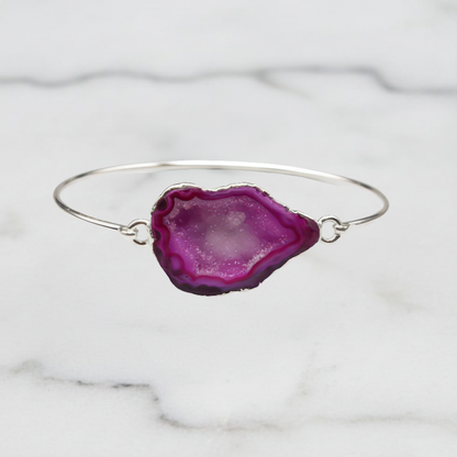 Silver Geode pink Agate Bracelet