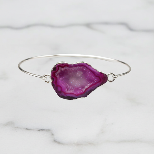 Silver Geode pink Agate Bracelet