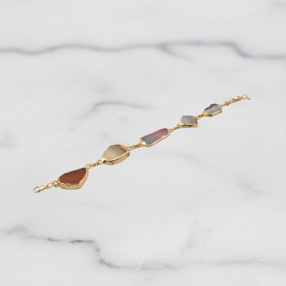 Multi-Color Natural Agate Slice Bracelet