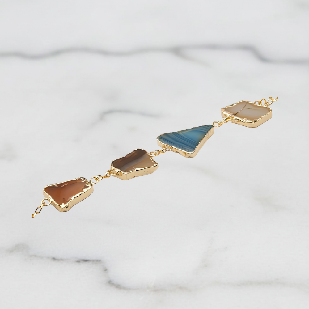 Blue and Earthy Brown Agate Slice Bracelet